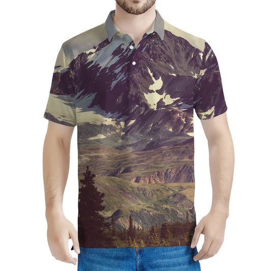 Denali Mountain Print Men's Polo Shirt