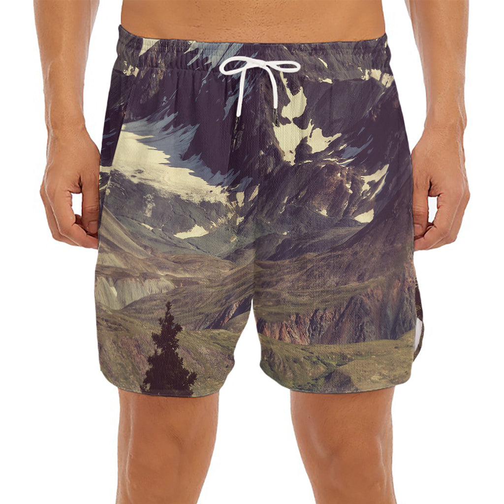 Denali Mountain Print Men's Split Running Shorts