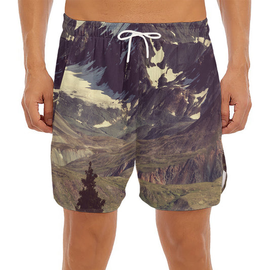 Denali Mountain Print Men's Split Running Shorts