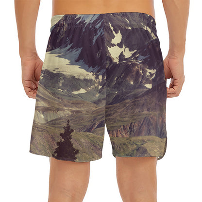 Denali Mountain Print Men's Split Running Shorts