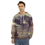 Denali Mountain Print Men's Velvet Pullover Hoodie
