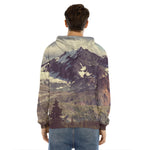 Denali Mountain Print Men's Velvet Pullover Hoodie