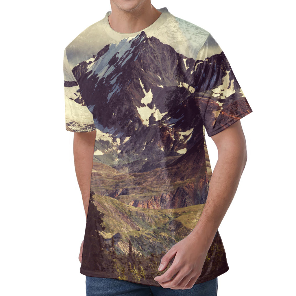 Denali Mountain Print Men's Velvet T-Shirt