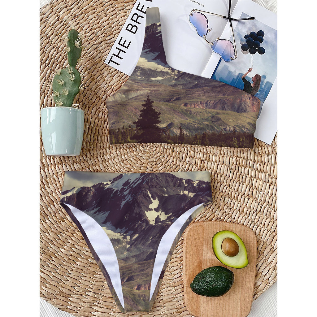 Denali Mountain Print One Shoulder Bikini Top