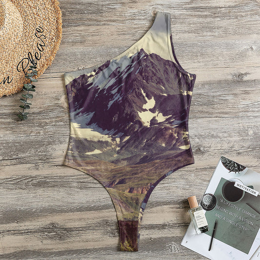 Denali Mountain Print One Shoulder Bodysuit