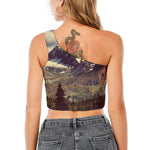 Denali Mountain Print One Shoulder Crop Top