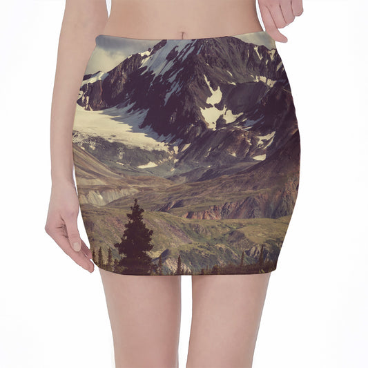 Denali Mountain Print Pencil Mini Skirt