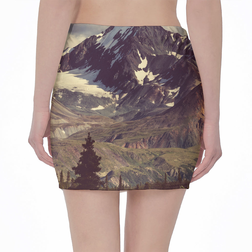 Denali Mountain Print Pencil Mini Skirt