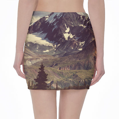 Denali Mountain Print Pencil Mini Skirt