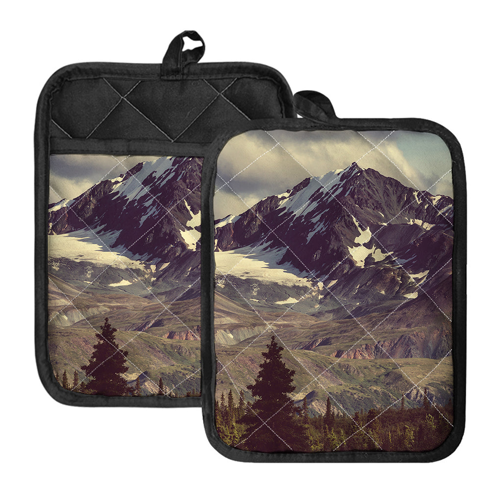 Denali Mountain Print Pot Holders With Pocket