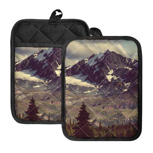 Denali Mountain Print Pot Holders With Pocket