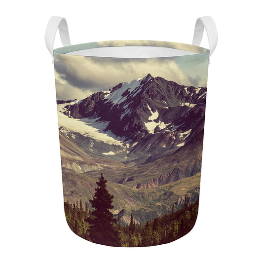 Denali Mountain Print Round Laundry Basket