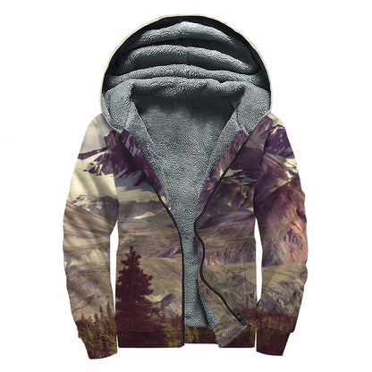 Denali Mountain Print Sherpa Lined Zip Up Hoodie