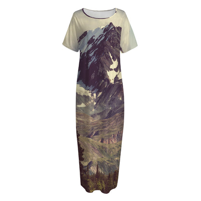 Denali Mountain Print Short Sleeve Long Nightdress