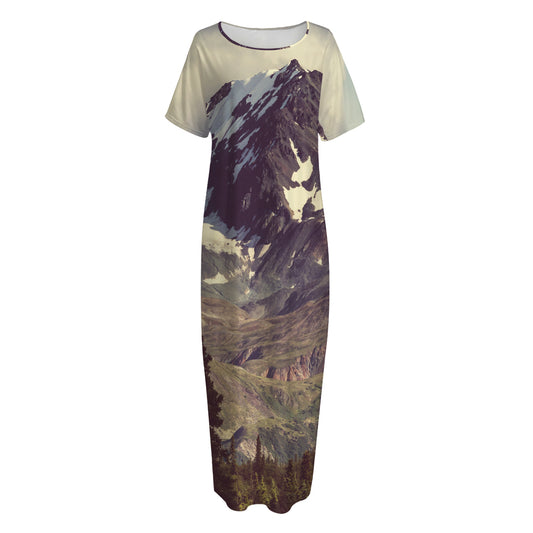 Denali Mountain Print Short Sleeve Long Nightdress