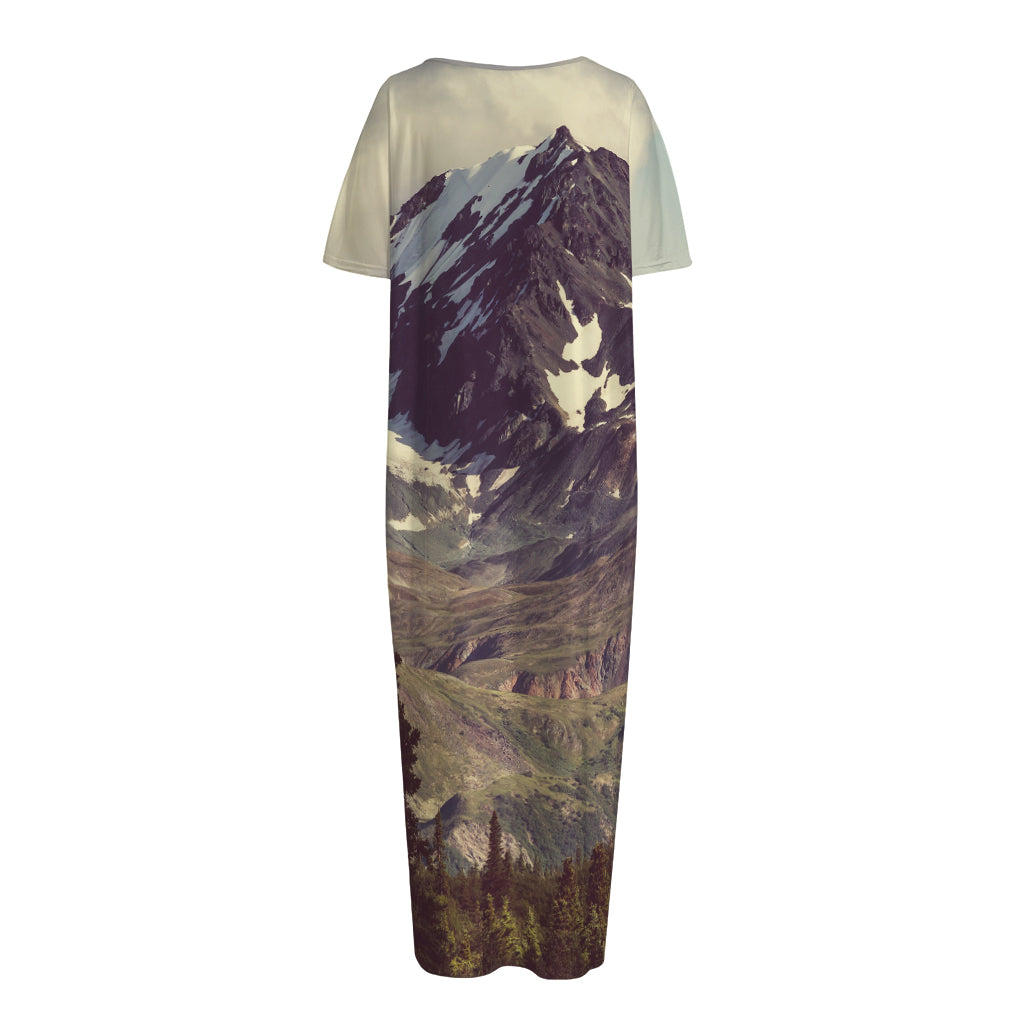 Denali Mountain Print Short Sleeve Long Nightdress