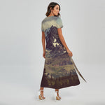 Denali Mountain Print Short Sleeve Maxi Dress