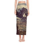 Denali Mountain Print Side Slit Maxi Skirt