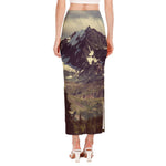 Denali Mountain Print Side Slit Maxi Skirt