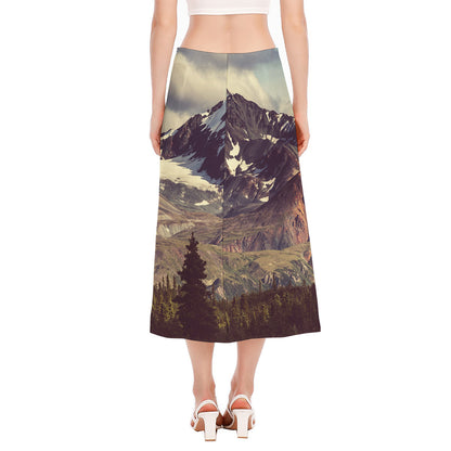 Denali Mountain Print Side Slit Midi Skirt