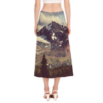 Denali Mountain Print Side Slit Midi Skirt