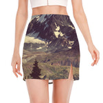 Denali Mountain Print Side Slit Mini Skirt