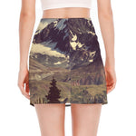 Denali Mountain Print Side Slit Mini Skirt