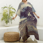Denali Mountain Print Silk V-Neck Kaftan Dress