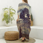 Denali Mountain Print Silk V-Neck Kaftan Dress
