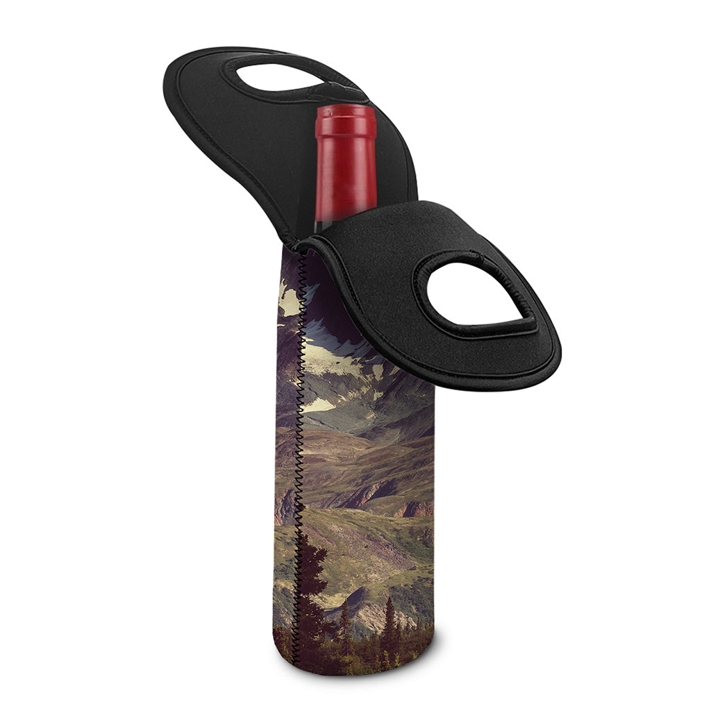 Denali Mountain Print Single Neoprene Wine Tote