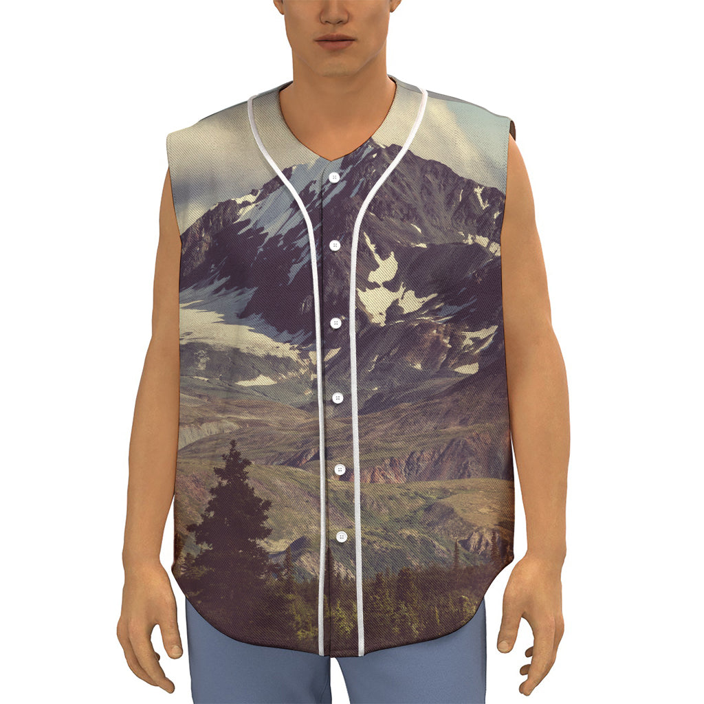 Denali Mountain Print Sleeveless Baseball Jersey