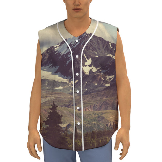 Denali Mountain Print Sleeveless Baseball Jersey