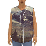 Denali Mountain Print Sleeveless Baseball Jersey