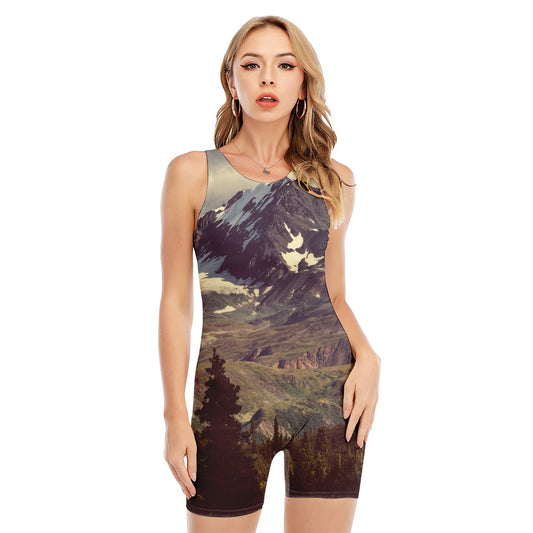 Denali Mountain Print Sleeveless One Piece Swimsuit