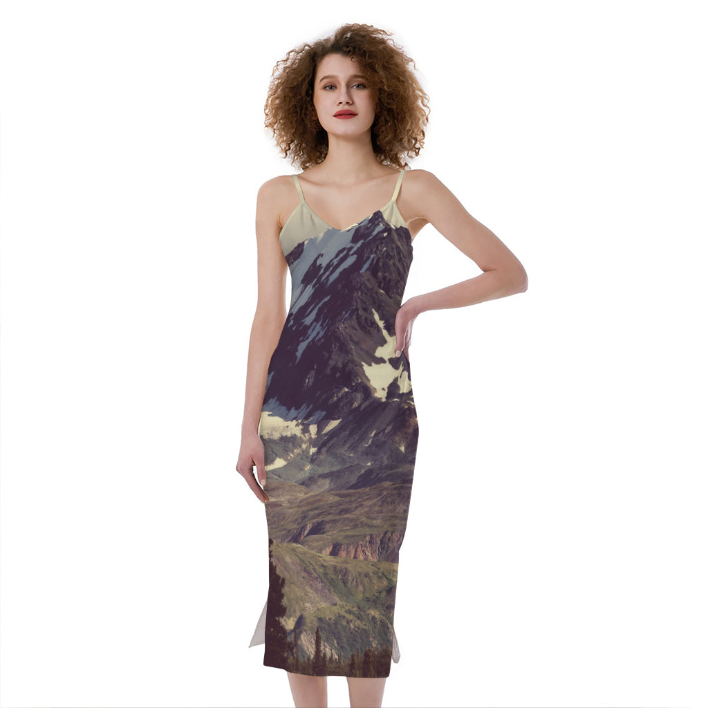 Denali Mountain Print Slim Fit Midi Cami Dress