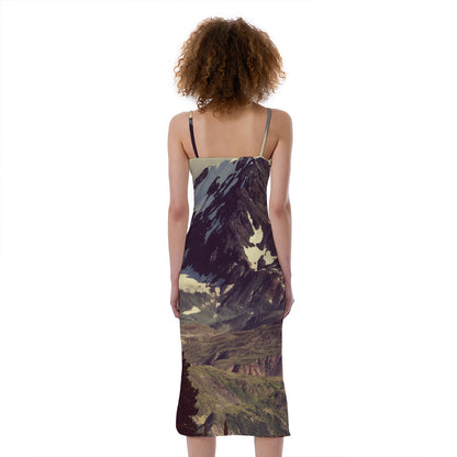 Denali Mountain Print Slim Fit Midi Cami Dress