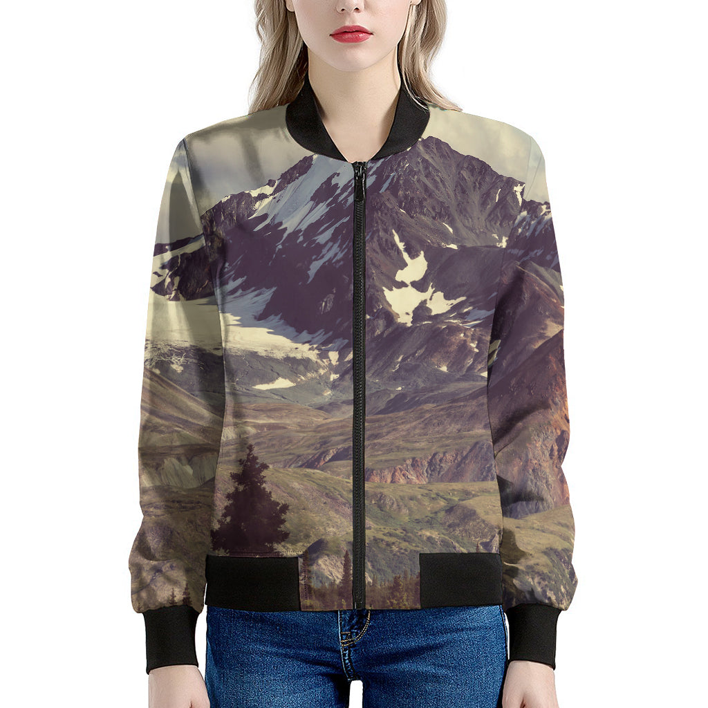 Denali Mountain Print Women's Bomber Jacket