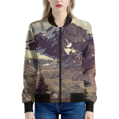 Denali Mountain Print Women's Bomber Jacket
