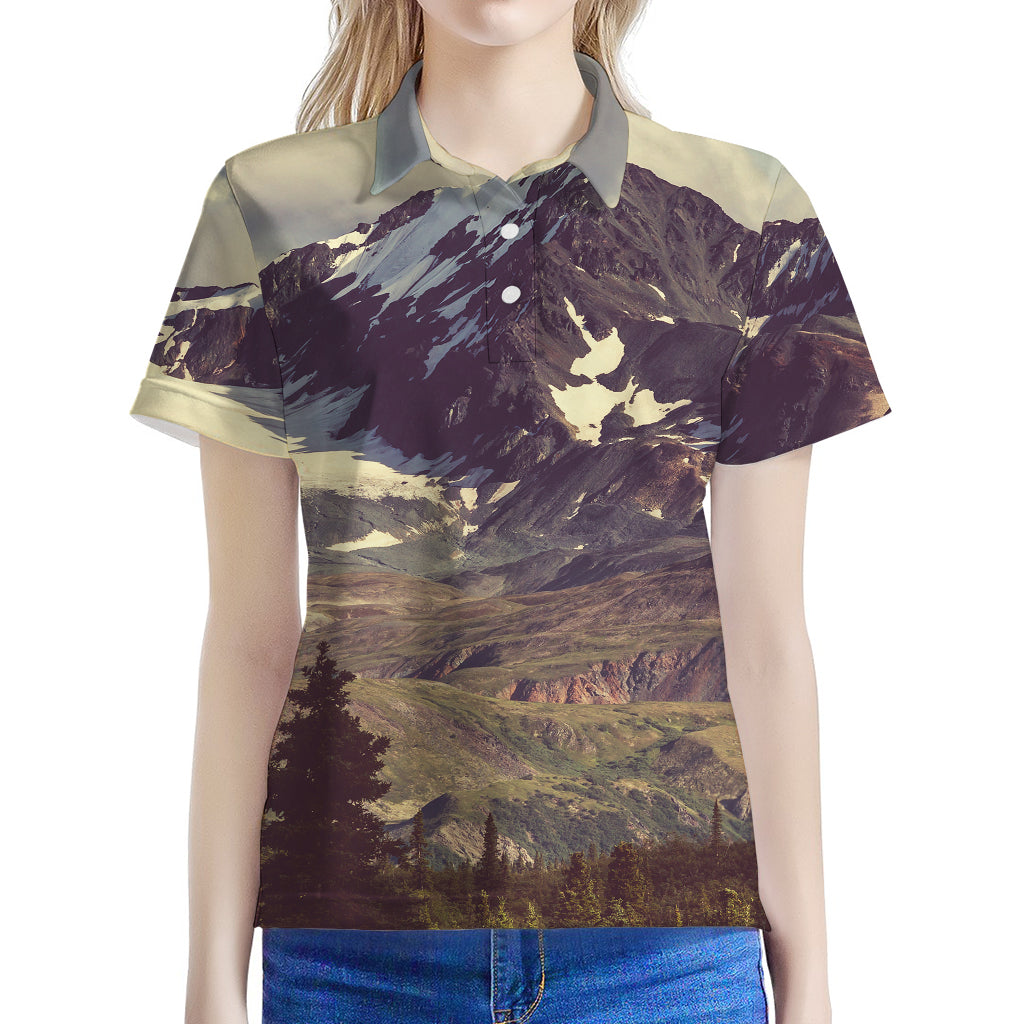 Denali Mountain Print Women's Polo Shirt