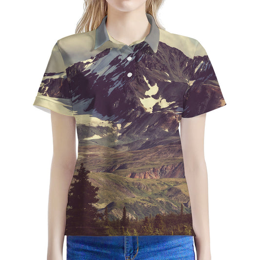 Denali Mountain Print Women's Polo Shirt