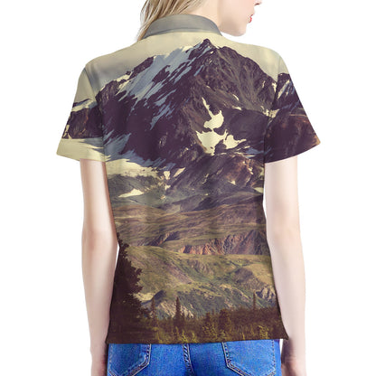 Denali Mountain Print Women's Polo Shirt