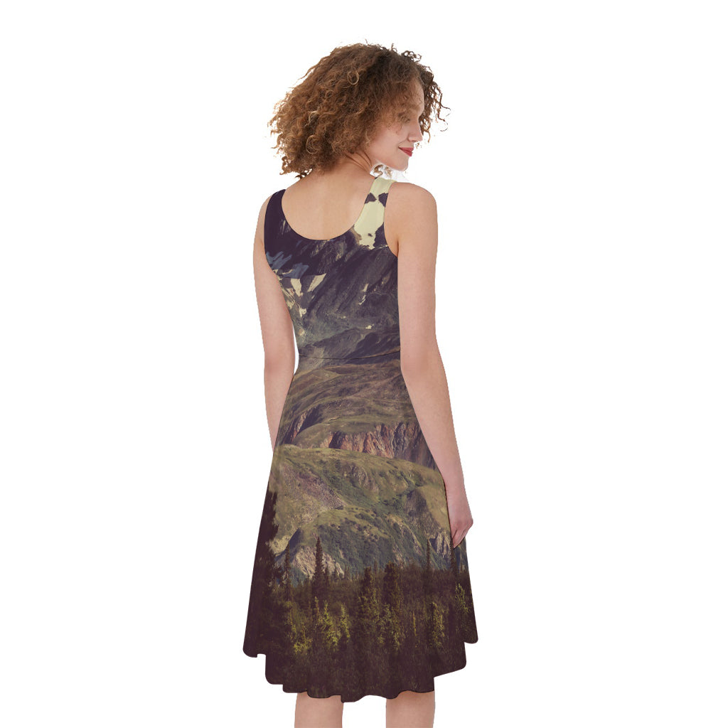 Denali Mountain Print Women's Sleeveless Dress