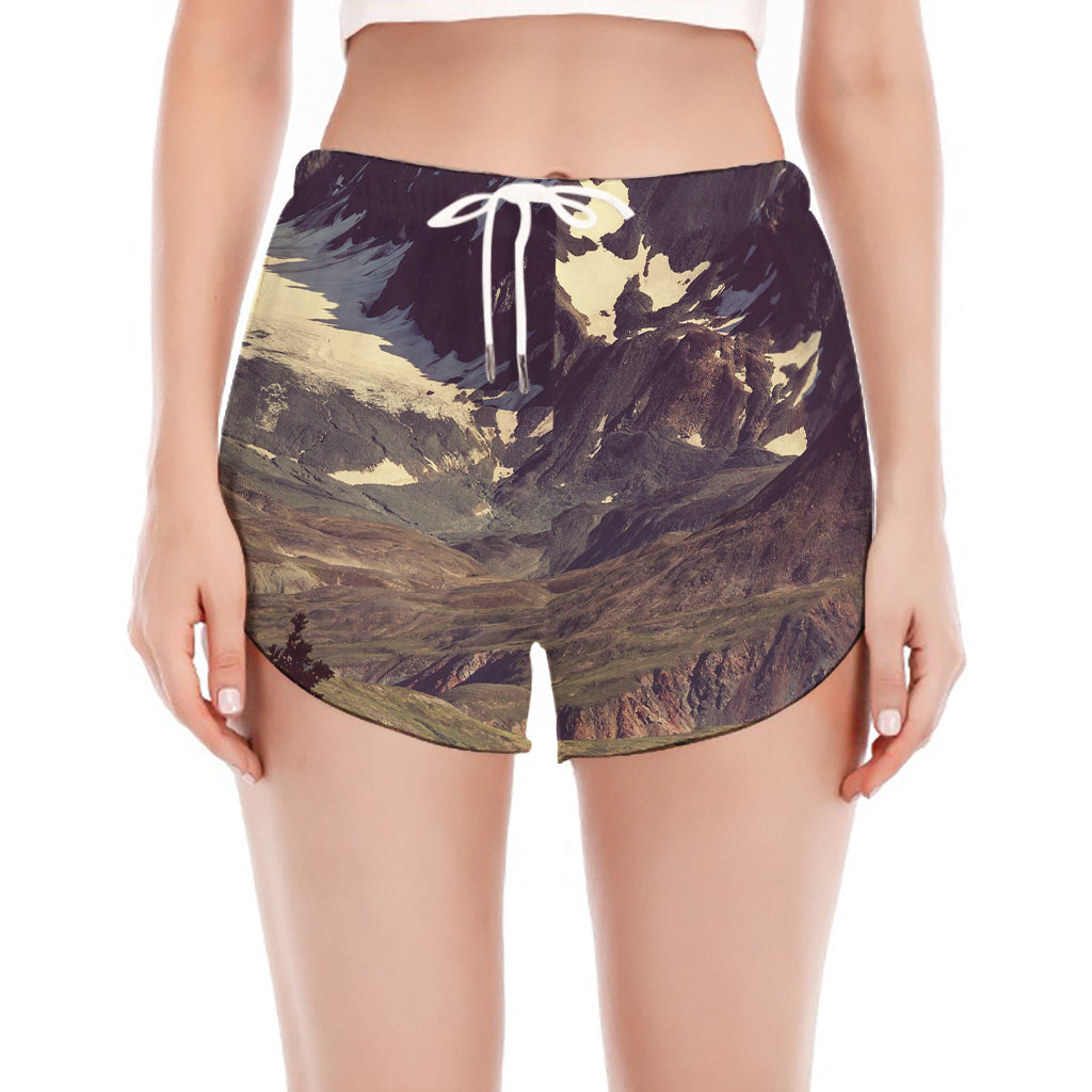 Denali Mountain Print Women's Split Running Shorts