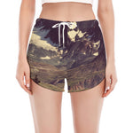 Denali Mountain Print Women's Split Running Shorts