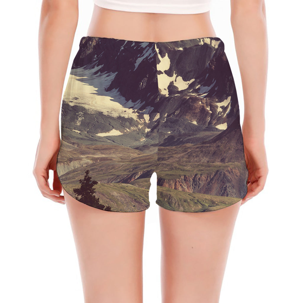 Denali Mountain Print Women's Split Running Shorts