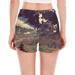 Denali Mountain Print Women's Split Running Shorts