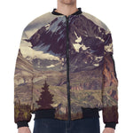 Denali Mountain Print Zip Sleeve Bomber Jacket