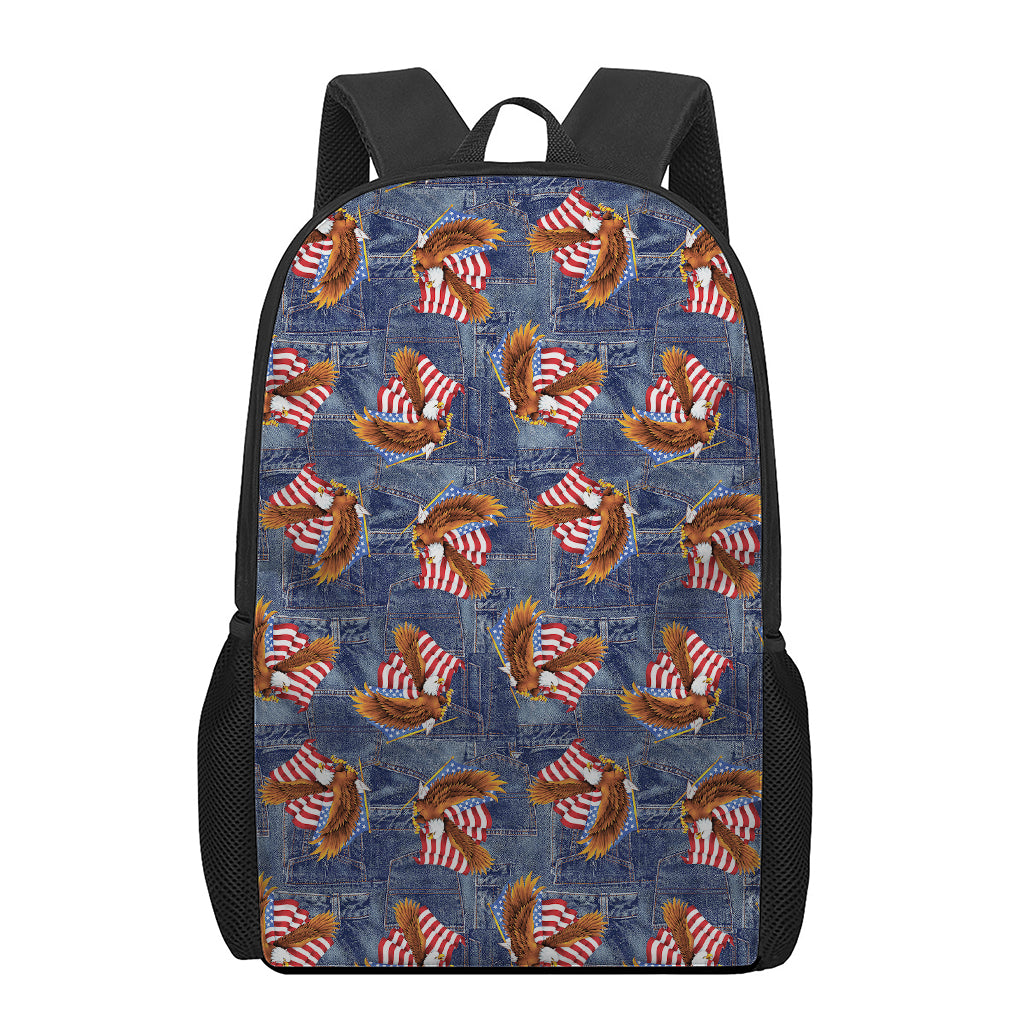 Denim American Eagle Pattern Print 17 Inch Backpack