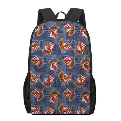 Denim American Eagle Pattern Print 17 Inch Backpack