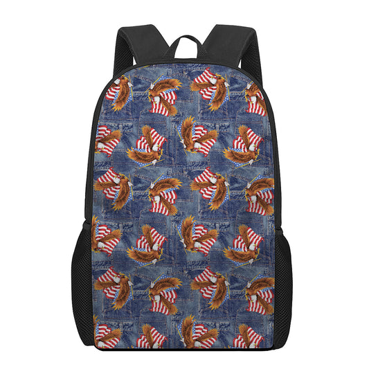 Denim American Eagle Pattern Print 17 Inch Backpack